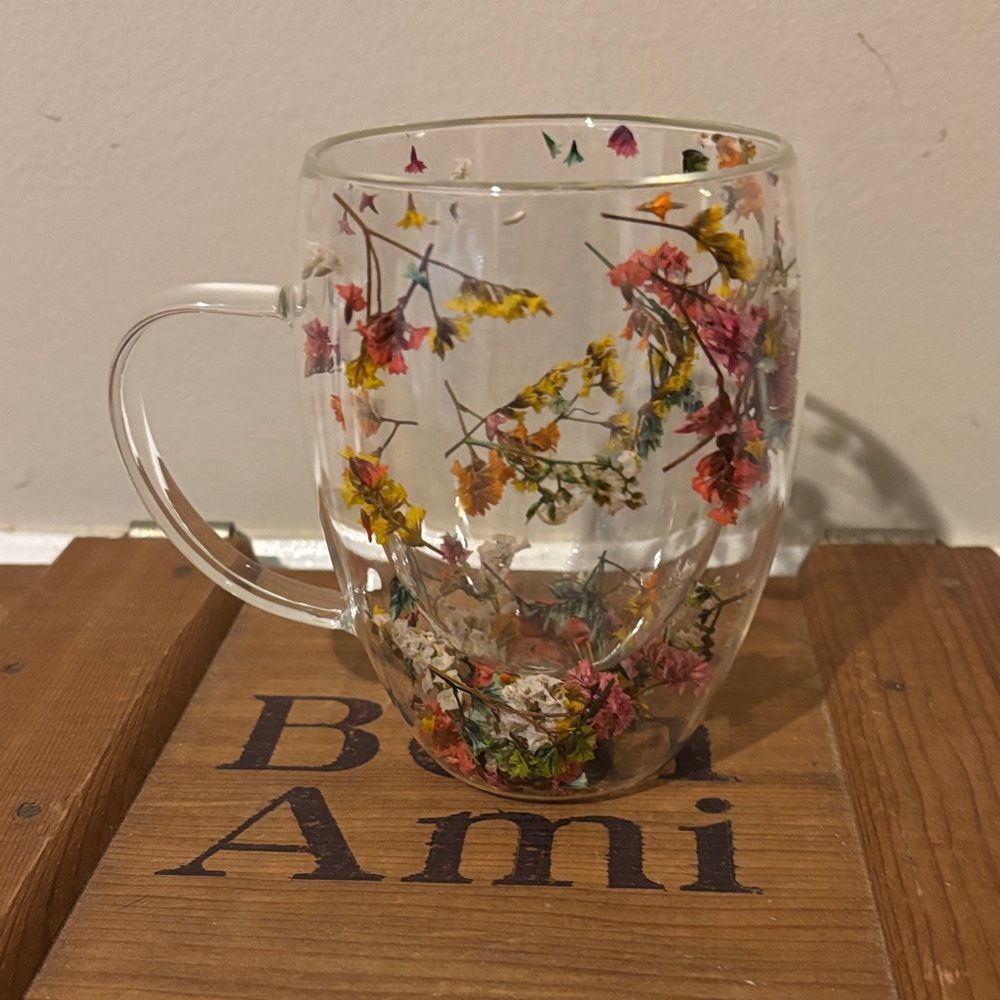 Dried Floral Clear Glass Mug